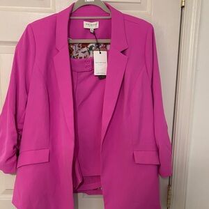 Skies are Blue Curvy Vibrant Hot Pink Blazer Jacket and Shorts Set